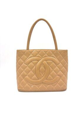 Chanel Quilted Reprint Caviar Leather Beige Tote Gold